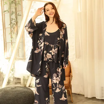 Femeile Confort Moale Liber Raionul Pijama Set Elegant Florale Imprimate 2020 Primăvara Și Toamna Noi Doamnelor Homewear Licitație Casual Uzura
