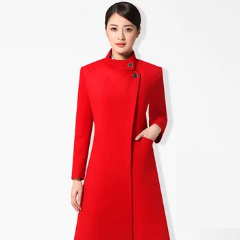 Femeile coreene plus dimensiune secțiunea Stand de guler S-6XL cod roșu negru haină de lână lung