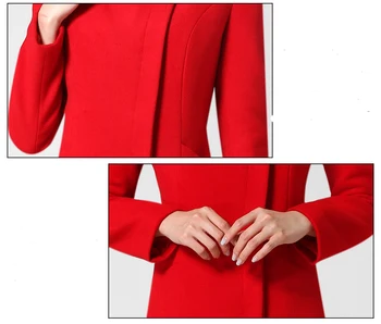 Femeile coreene plus dimensiune secțiunea Stand de guler S-6XL cod roșu negru haină de lână lung