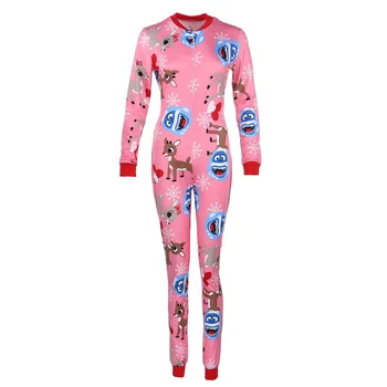 Femeile Crăciun Salopeta Cu Maneci Lungi Pantaloni 2020 Amestec De Bumbac Moale Romper Fermoar Fundul Buton De Deschidere Costum Salopeta Pijama