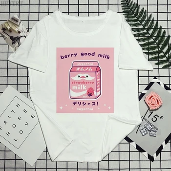 Femeile Harajuku Kawaii Drăguț Roz Casual De Vara Tumblr Tinuta Topuri De Moda De Îmbrăcăminte Desene Animate Lapte Japanses Estetice Grunge Tricou