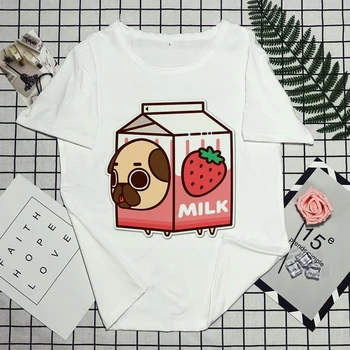 Femeile Harajuku Kawaii Drăguț Roz Casual De Vara Tumblr Tinuta Topuri De Moda De Îmbrăcăminte Desene Animate Lapte Japanses Estetice Grunge Tricou