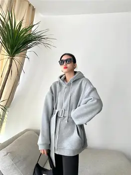 Femeile modelului 2020 nou hanorac liber casual cu glugă plus fleece hoodie cu centura de moda hanorac Femei