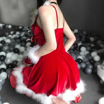 Femeile Moș Crăciun Chelneriță Cosplay Costum Sexy De Lenjerie Calde De Iarnă Fără Mâneci Rochie De Catifea De Crăciun Xmas Party Uniformă De Menajeră
