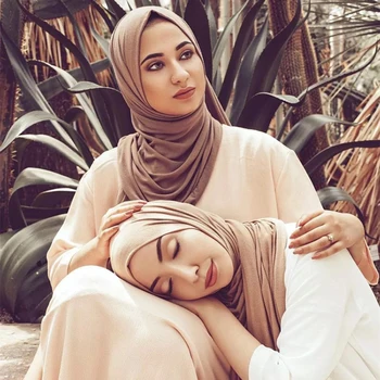 Femeile musulmane Fete Hijab Fularul Islamic Șaluri Împachetări Jersey Tesatura Solid Șaluri Simplu Stil de 60*170cm en-Gros
