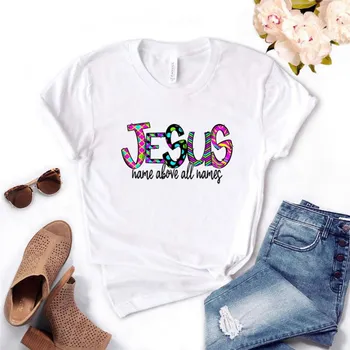 Femeile Numele lui Isus mai Presus de Toate Numele Grafice Harajuk Print T-shirt, Blaturi 2020 Moda de Vară cu Mânecă Scurtă T-shirt Girl,Picătură Navă