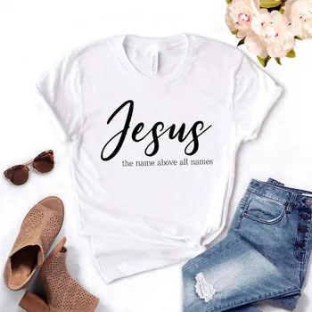 Femeile Numele lui Isus mai Presus de Toate Numele Grafice Harajuk Print T-shirt, Blaturi 2020 Moda de Vară cu Mânecă Scurtă T-shirt Girl,Picătură Navă