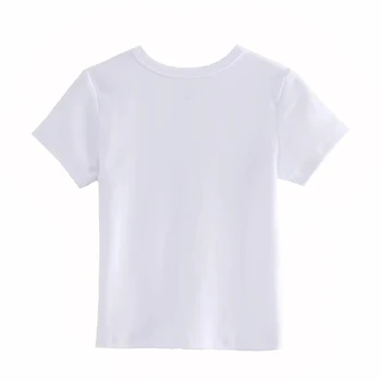 Femeile Pisoi Print Decupate din Bumbac Tricou Scurt, cu Mâneci lungi Culturilor de Bumbac T-shirt
