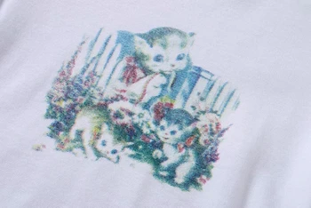 Femeile Pisoi Print Decupate din Bumbac Tricou Scurt, cu Mâneci lungi Culturilor de Bumbac T-shirt