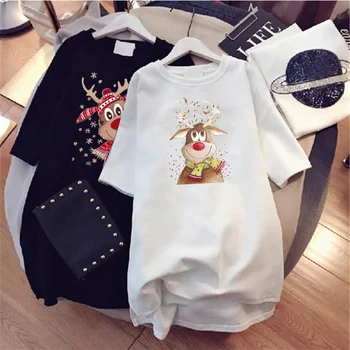 Femeile Reni Drăguț Rochie De Imprimare De Desene Animate, Plus Dimensiunea De Crăciun Rochii T-Shirt Cu Maneci Scurte Harajuku Liber Femme Mini Vestidos