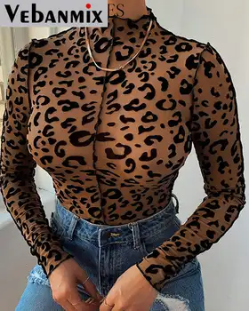 Femeile simulat gât leopard de imprimare bluză cu mâneci lungi top sexy de zi cu zi pentru femei bluza de moda sălbatic personalitate tendință hotselling