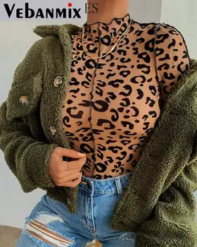 Femeile simulat gât leopard de imprimare bluză cu mâneci lungi top sexy de zi cu zi pentru femei bluza de moda sălbatic personalitate tendință hotselling