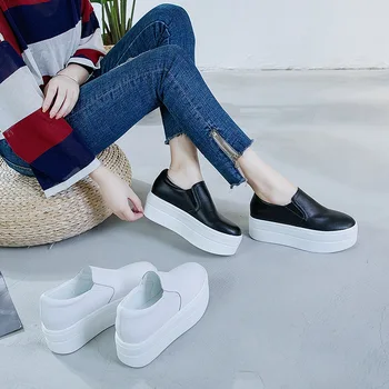 Femeile tv cu platforma pantofi din Piele Înălțime Creștere femei Adidasi casual fete Student gros Mocasini cu talpă Doamna Aluneca pe B090
