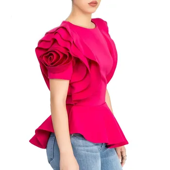 Femeile Zburli Bluza Cu Maneci Topuri Elegante De Moda Coreeană Asimetric Cu Maneci Scurte Topuri Peplum Slim De Birou Shirt Doamnelor Tunica Topuri