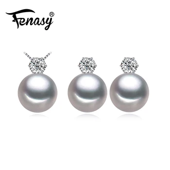 FENASY la Modă Perla Naturala Seturi 925 Sterling de Argint Colier Pentru femei drăguț pietre semipretioase Cercei Stud Și Coroana Pandantiv 8-9mm