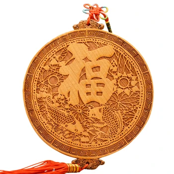 Fengshui Chineză nod natural mahon sculptură bogat și prețios pește mahon oglindă bagua pendanthome accesorii ornamente
