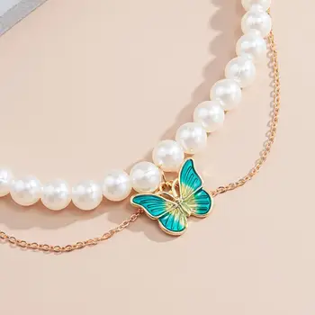 Fermecător Fluture Colier de Perle 2020 Boem Multi Strat Perle Cravată Colier pentru Femei Coliere Statement, Coliere Bijuterii