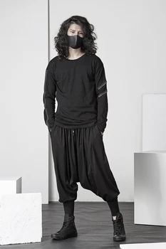 Fermoar metalic decorat cu mâneci lungi T-shirt din bumbac, personalizat, designer de moda de îmbrăcăminte pentru bărbați, port stil negru
