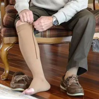 Fermoar Zip Compresie Picior de Sprijin Genunchi Deget de la picior Deschis Slim Ciorapi Reparare picioare Pentru Bărbați și Femei