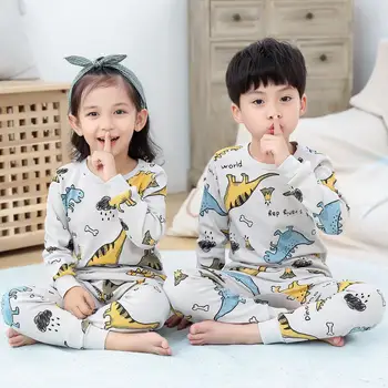 Fete Baieti Set Haine de Toamna din Bumbac Homewear Haine pentru Copii T-Shirt, Blaturi Gâfâi 2 buc Lungă mâneci Pijamale Pentru 2 4 6 8 10 12 Ani