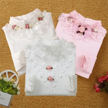 Fete Bluza Copii Dantelă Bottom Tricouri Copii Maneca Lunga Bază Cămașă Cu Flori Fete Pentru Copii Monofazate Coreeană Suport Tricou A1796