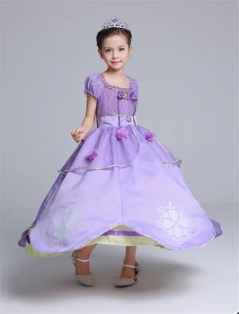 Fete De Crăciun Princess Sofia Dress Etaj Lungime De Carnaval Deghizarea Copilului Sophia Costum De 5 Straturi Violet Etaj Lungime Rochie De Minge