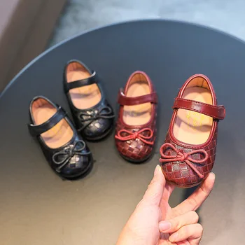 Fete de moda Pantofi Copii din Piele Pantofi de Primavara Toamna Printesa Dulce pentru Copii Mary Janes Fundita in Carouri Rochie Moale Pantofi