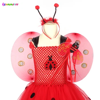 Fete Gărgăriță Rochie Tutu Copii Ladybug Halloween Ziua de Insecte Animale Costum Fete Rochie Fancy cu Aripi de Antenă și Bagheta