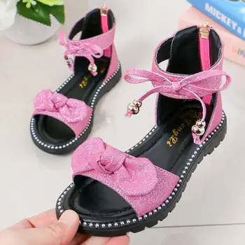 Fete Noi Pantofi Cu Toc Plat Sandale Copii Fete Primavara-Vara Copii Pantofi Rochie De Printesa Arc Sandale De Moda Adolescente