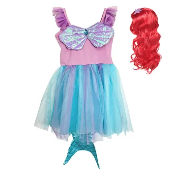Fete pentru copii Basm The Little Mermaid Printesa Rochie de Petrecere cu Coada de Sirena si Peruca Copilul Sirena Cosplay Deghizare Costume