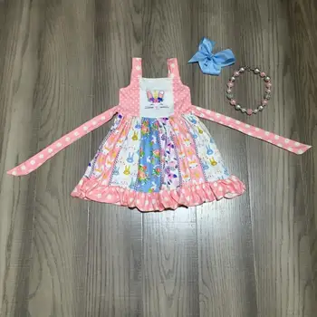 Fete pentru copii de Paste rochie fete rochia cu iepurasul de imprimare fete twirl dress fete rochie roz cu accesorii