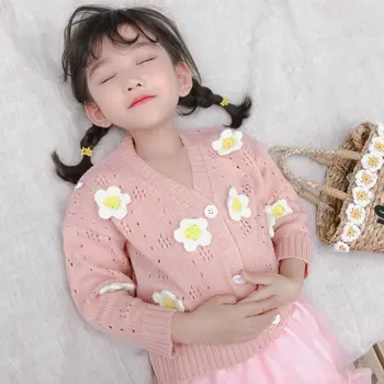 Fete pentru copii Pulover de Primăvară New Sosire coreean Flori Knit Cardigan pentru Fete pentru Copii Haine de Moda Copil Jachete 2020 Fata Topuri