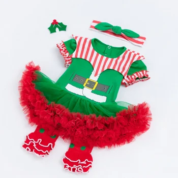 Fete Pentru Sugari Romper Rochie Festival De Crăciun Set Costum Cu Maneci Scurte Din Bumbac Romper+Sosete Costume