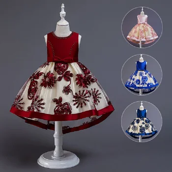 Fete Rochie Elegantă Copii Rochii pentru Fete Costum ștrasuri din Mărgele Flori Copii Visiniu Rochie de Petrecere Rochie de Mireasa Infantil Vestidos