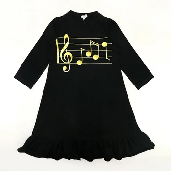 Fete rochie haine pentru copii mâneci lungi de bumbac imbracaminte copii rochie de aur negru muzică fete haine casual negru lung volane