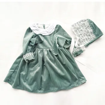 Fete rochie spaniolă cu mânecă lungă de catifea verde toamna printesa rochii de primavara pentru copii copii costum