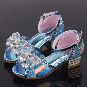 Fete Sandale cu Toc Pantofi de Cristal 2019 Noua Petrecere de Vara Dans Copii Printesa Pantofi pentru Lucioase Bowknot SW008