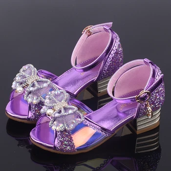 Fete Sandale cu Toc Pantofi de Cristal 2019 Noua Petrecere de Vara Dans Copii Printesa Pantofi pentru Lucioase Bowknot SW008