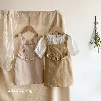 Fete sling rochie 2021 primăvara și vara copii brodate sling rochie copii ciufulit copii drăguț rochie