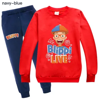 Fetele set haine Copii Copii TV Blippi Tricou Cosplay Tee Maneca lunga T-Shirt, Blaturi + pantaloni Bluza Albastru, Tricouri Tricouri Costum