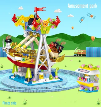 Fetelor Serie Parc de Distracții Blocuri de Constructii vas Pirat Carusel, Roller Coaster Model Cifre Cărămizi Set Jucarii pentru Copii Cadouri