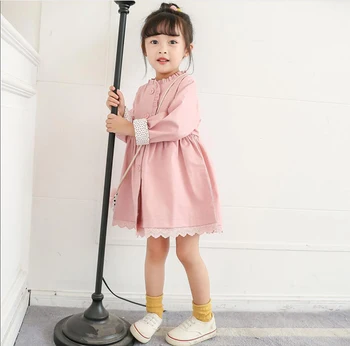 Fetițe de primăvară de toamnă canadiană 2020 nou galben, roz pentru copii coreean dantela haină lungă copil printesa rochie haina