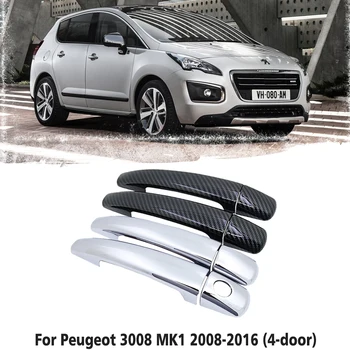 Fibra de Carbon negru mâner Auto Sau ABS Cromat Mânere Uși Acoperire pentru Peugeot 3008 MK1 2008~2016 Accesorii Auto Capac 2009 2010 2011