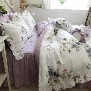 Fierbinte de flori Violet Tipărite set de lenjerie de pat Grădină zburli duvet cover set de lenjerie de pat lenjerie de pat king size, lenjerie de pat set pat cuvertura