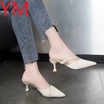 Fierbinte De Vară 2020 Femei Sandale Pantofi De Nunta De Cristal A Subliniat Toe Femeie Pompe Tocuri Joase Turma De Pantofi Rochie Sandalias Mujer Toc Înalt
