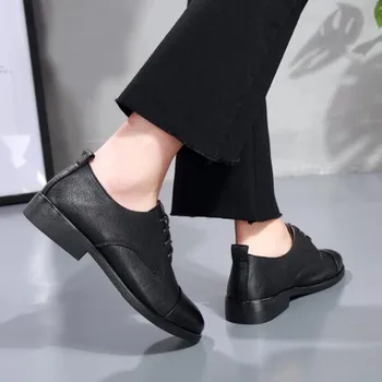Fierbinte de Vânzare 2019 mai Nou de Primăvară Confort Super Moale piele de Oaie Piele Pantofi pentru Femeie Pantofi Low-toc Dantelă-up Casual Moda Pantofi
