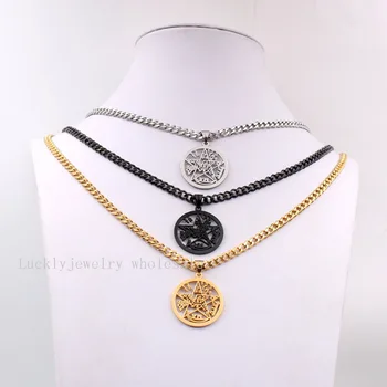 Fierbinte de vânzare de Aur/ negru din Otel Inoxidabil Religioase pentagrama Wicca Pandantiv colier de lanț de Bordură 5mm 18