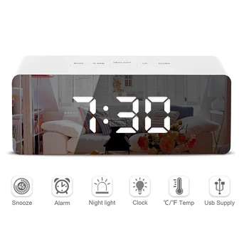 Fierbinte Multifuncțional LED Oglindă Ceas cu Alarmă Ceas Digital Snooze Timp de Afișare LED Lumina de Noapte Tabelul Desktop Ceas Deșteptător Despertador
