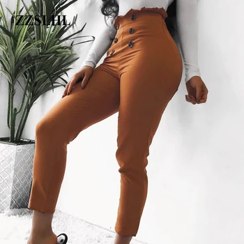Fierbinte Pantaloni Casual Culoare Solidă Slim Pantaloni de Moda pentru Femei de Moda de Înaltă Calitate Volane Butonul Design Leggigns Vara Pantaloni Elastic