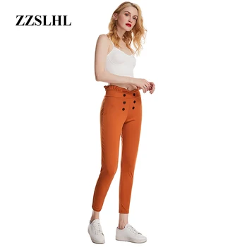 Fierbinte Pantaloni Casual Culoare Solidă Slim Pantaloni de Moda pentru Femei de Moda de Înaltă Calitate Volane Butonul Design Leggigns Vara Pantaloni Elastic